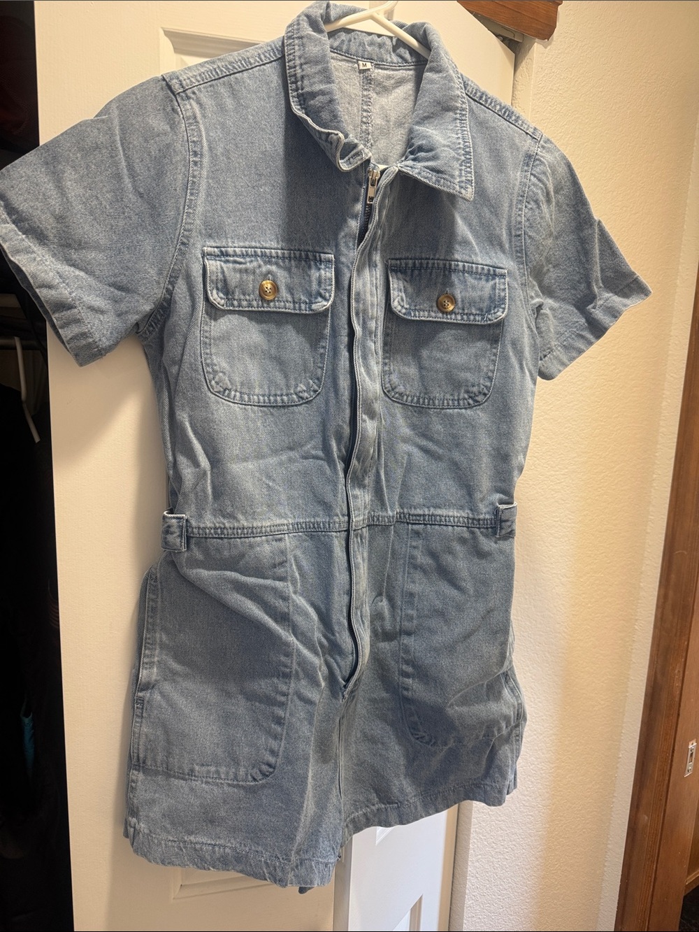 Light Blue Denim Short-Sleeve Romper